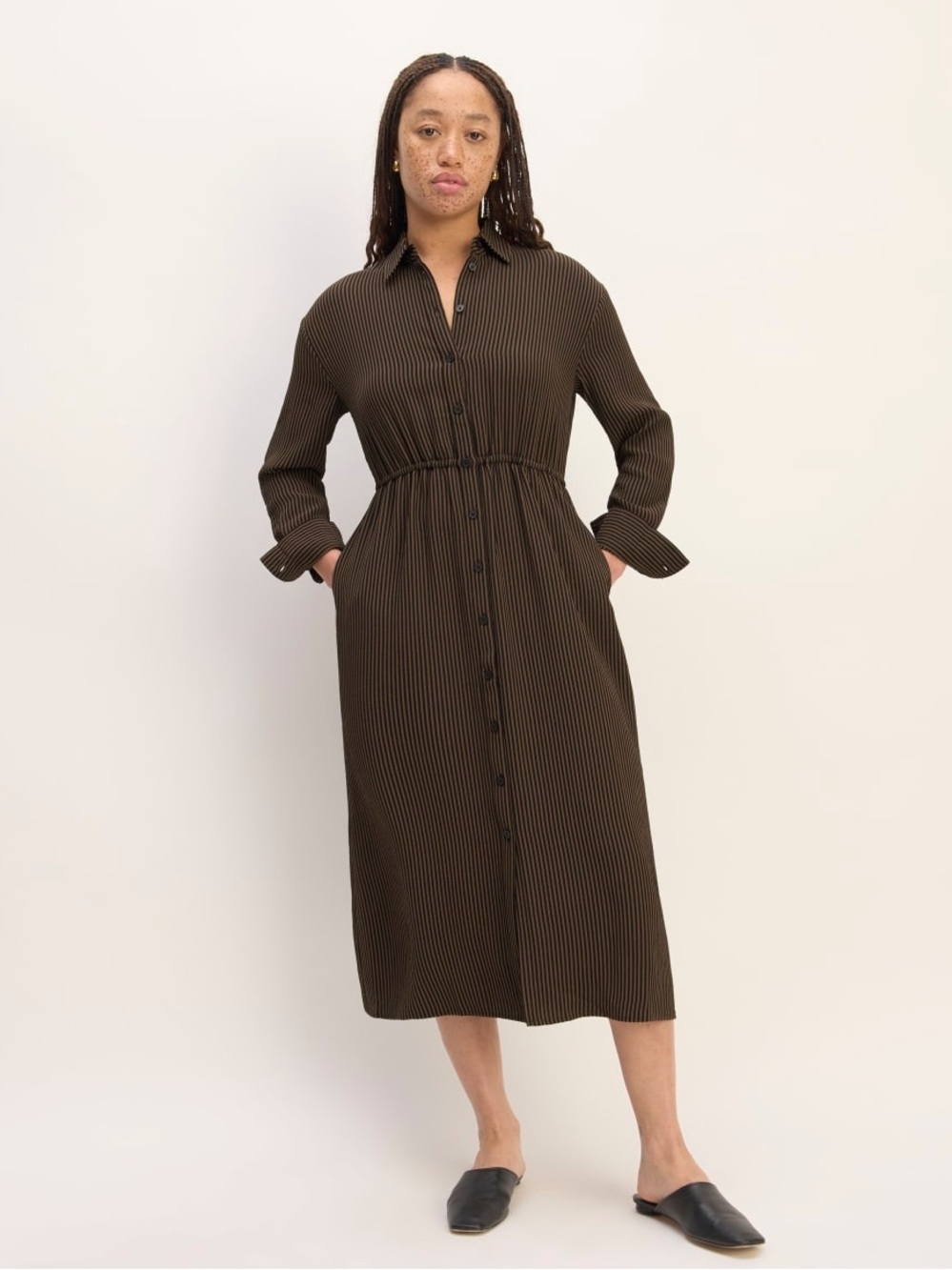 EVERLANE The Mini Jacquard Stripe Shirt Dress Cocoa Black Size